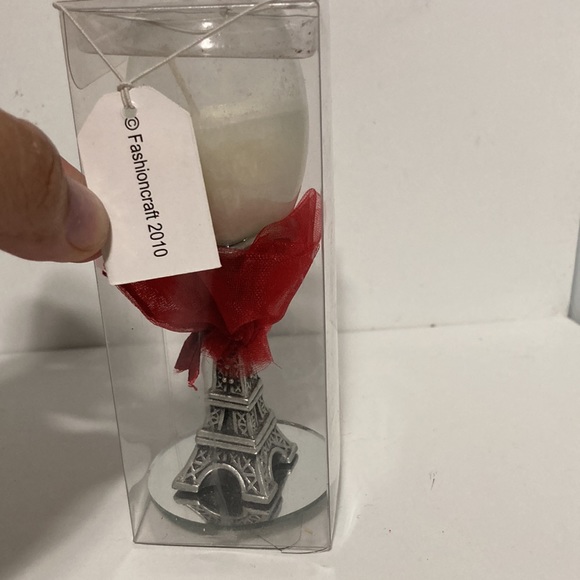 EIFFEL TOWER Wine Glass Candle Holder with Candle and Red Ribbon 4.5 inches - Picture 13 of 14